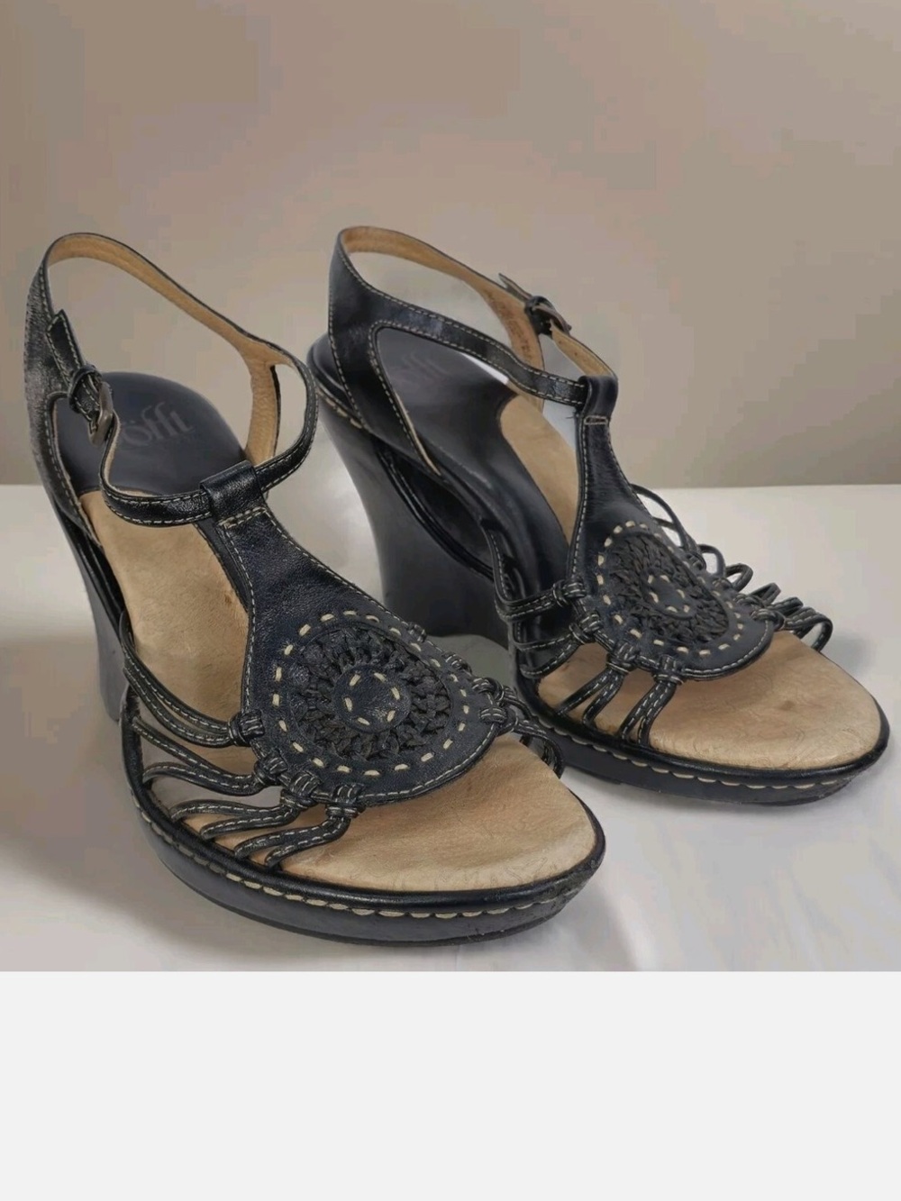 SOFFT WOMENS SEE THRU WEDGE" STRAPPY LEATHER MEDALLION HEEL SANDALS